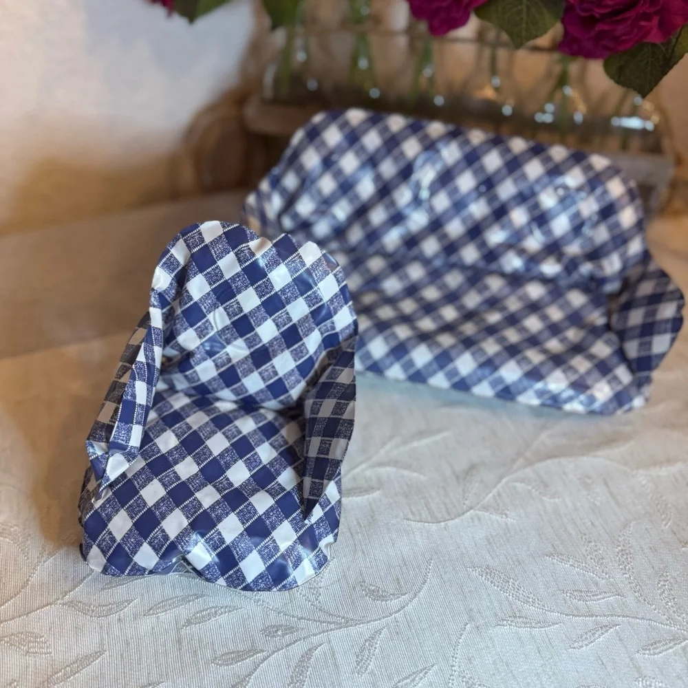 Vtg. Inflatable Blow Up Barbie Doll Sofa and Chair Set. Blue and White Checkered
